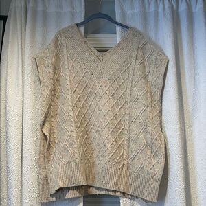 Le Lis V-Neck Cable Knit Oversized Cream Rainbow Speckled Sweater Vest Large